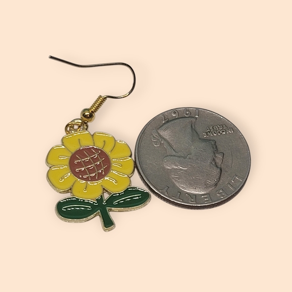Sunflower Drop Earrings - Yellow and Green - Picture 2 of 2